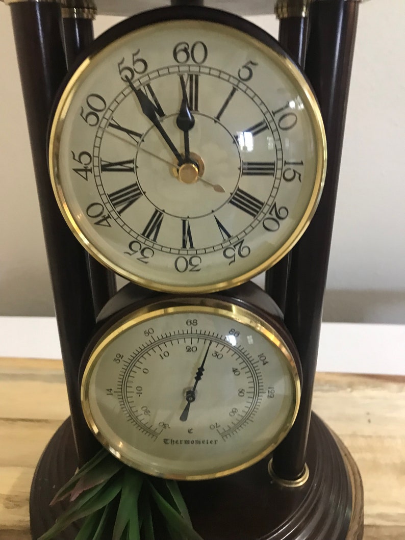Antique Cherry Wood Desk Clock With Thermometer Etsy