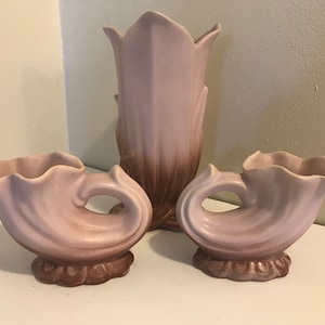 Hollywood Regency Pink Ombre Ceramic Tulip Vase 11&quot; , Pink Ceramic Art Deco Style Vase, Vintage Pink Vase