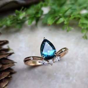 Teal Sapphire Ring Genuine Teal Sapphire Engagment Ring 925 Sterling silver Bridal wedding Ring women Ring Vintage Ring personalized gift