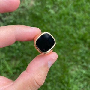 Black Onyx Sterling Silver Ring, Cushion Cut Royal Design