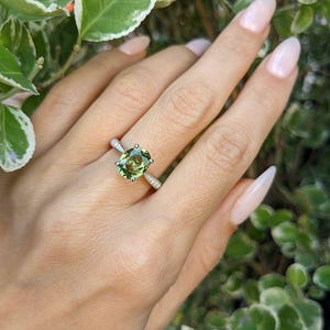 Vintage Mint Green Tourmaline Ring: 925 Sterling Silver Engagement Ring