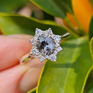 Oval Grey Spinel Ring: 925 Sterling Silver Engagement Ring