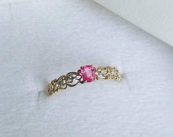 ピンクスピネルリング：925スターリングシルバーアンティークデザイン