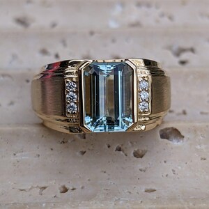 Emerald Cut Aquamarine Ring: Sterling Silver Bridal Ring with American Diamonds