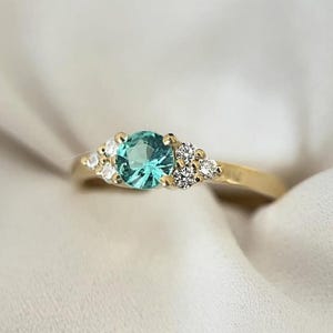 Anillo de turmalina Paraiba de corte redondo, anillo de turmalina de plata de ley 925, anillo de boda nupcial, regalo personalizado, anillo de compromiso, anillo vintage.