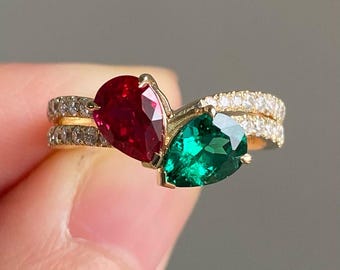 Bague rubis émeraude : bague Prapose en argent sterling 925