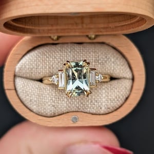 Emerald Cut Teal Sapphire Engagement Ring: Sterling Silver Bridal Ring