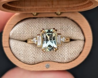 Emerald Cut Teal Sapphire Engagement Ring: Sterling Silver Bridal Ring