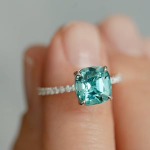 Anillo de turmalina Paraiba con corte cojín en plata de ley 925, anillo nupcial, regalo personalizado, anillo de compromiso, anillo para mujer, joyería hecha a mano.