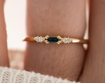Teal Sapphire Ring Genuine Teal Sapphire Engagment Ring 925 Sterling silver Bridal wedding Ring women Ring Unique Ring personalized gift