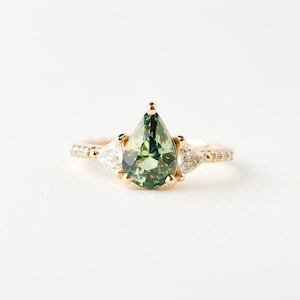 Mint Green Tourmaline Ring: Pear Cut, 925 Sterling Silver, Bridal Engagement