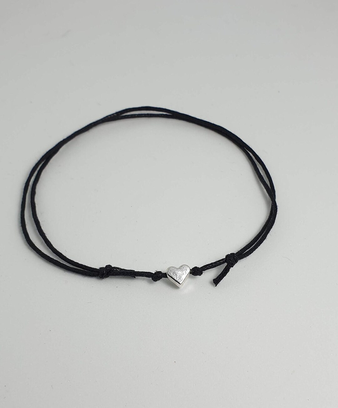 Silver Heart Black Cord String Bracelet/anklet Surfer Anklet - Etsy