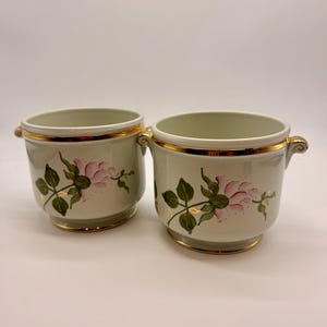 Maceta vintage de cerámica con diseño floral de Devon, pintada a mano, con asas doradas, decoración de cerámica inglesa.