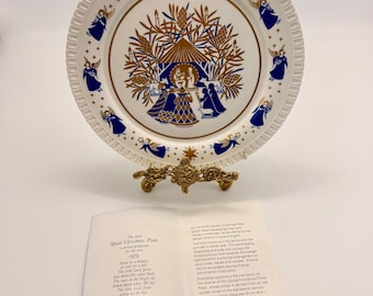 Spode kerstbord 1979 | Vintage blauw en goud kerstbord | Bone China Engeland | Met originele doosboekjes