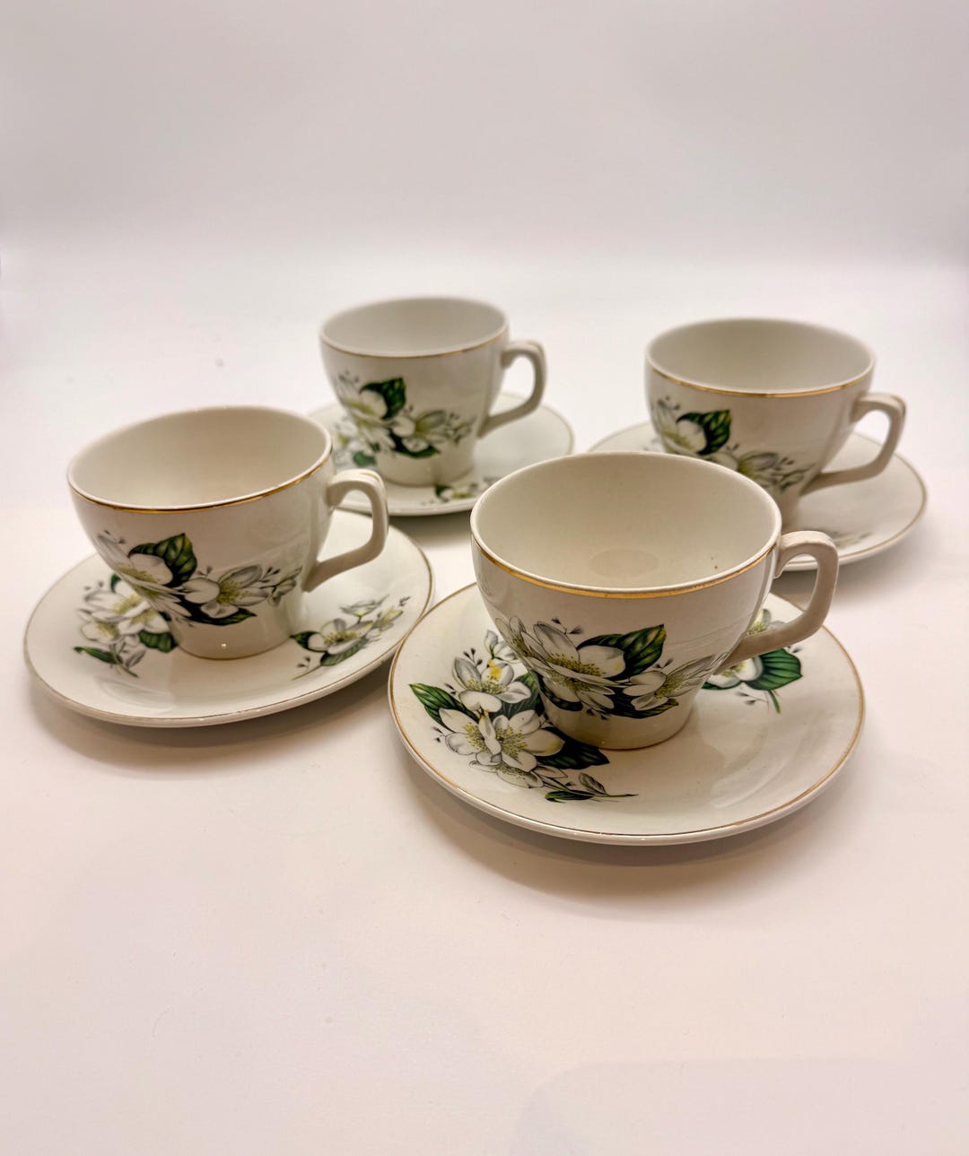 Alpine Tea Set Vintage Alpine White by Woods & Sons Tea Cups and Saucers Set of 4 ...