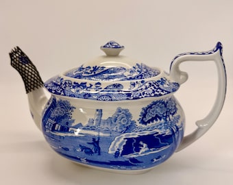 Teiera Spode Blue italiana, prodotta in Inghilterra / Teiera blu e bianca in stile vintage / Servizio da tè in ceramica inglese