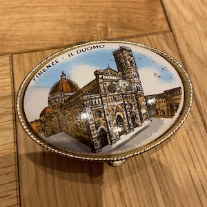 Preserved Gorgeous Vintage Suvonier Porcelain Gold Tone Metal Trinket Pot/Pill Box Firenze • IL Duomo
