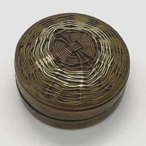 Vintage miniature brass woven Trinket box/ Pill box