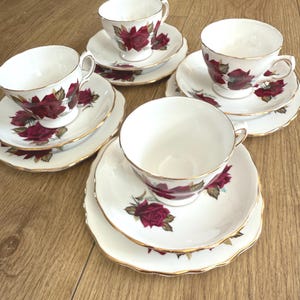 Gorgeous Vintage Royal Vale Bone China Tea Set - Vintage English Teacups & Saucers Trio Set for 4