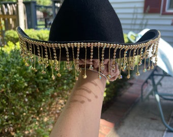 Black Cowboy Hat with Gold Fringe