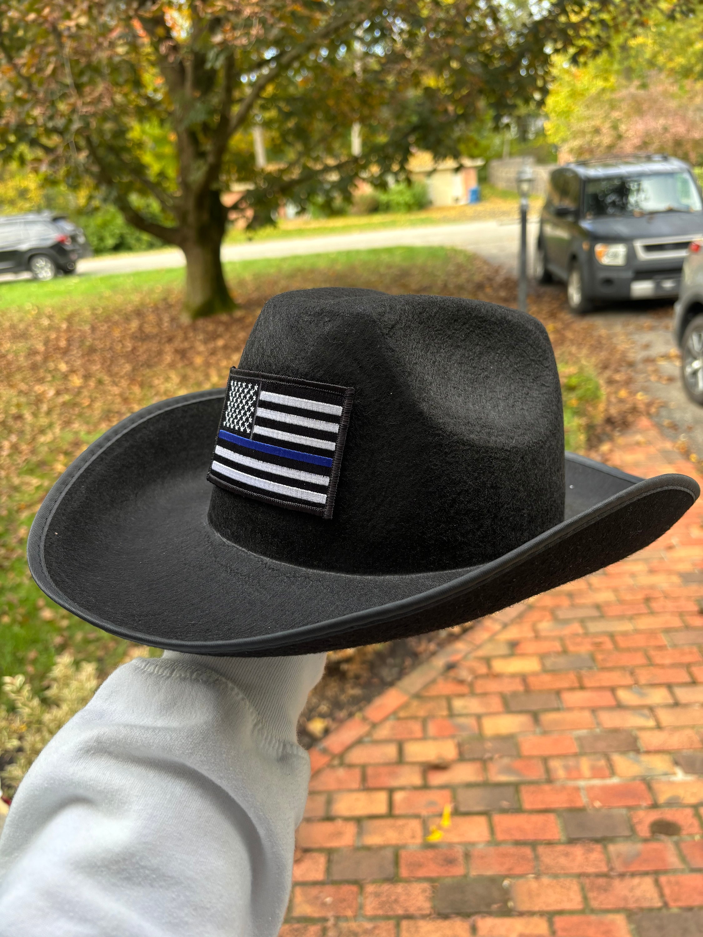 Combo Bandiera Texas Thin Blue Line 3x5 Piedi + Cappello Polizia - Supporto Forze Dell'ordine, Nuovo Con Etichette - 2