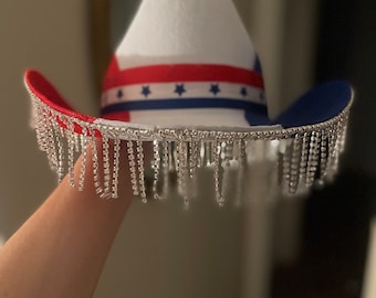 Patriotic Cowboy Hat w/ Jewel Fringe