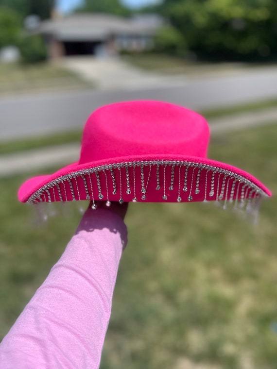 Hot Pink Cowboy Hat With Silver Rhinestone Fringe - Etsy display picture 1