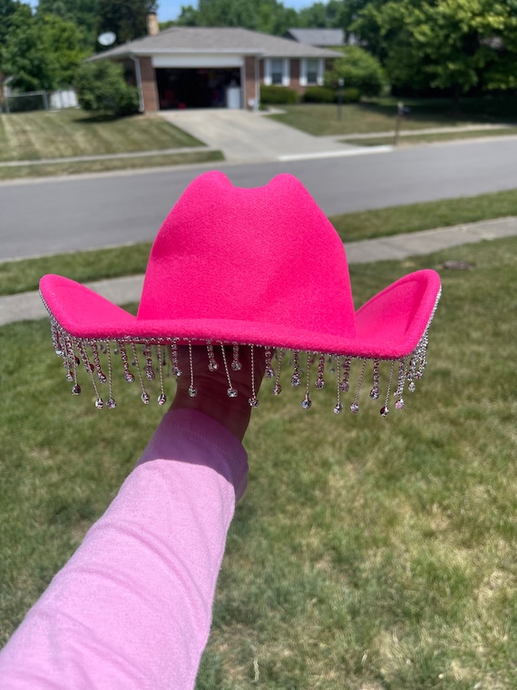 Hot Pink Cowboy Hat With Silver Rhinestone Fringe - Etsy display picture 1