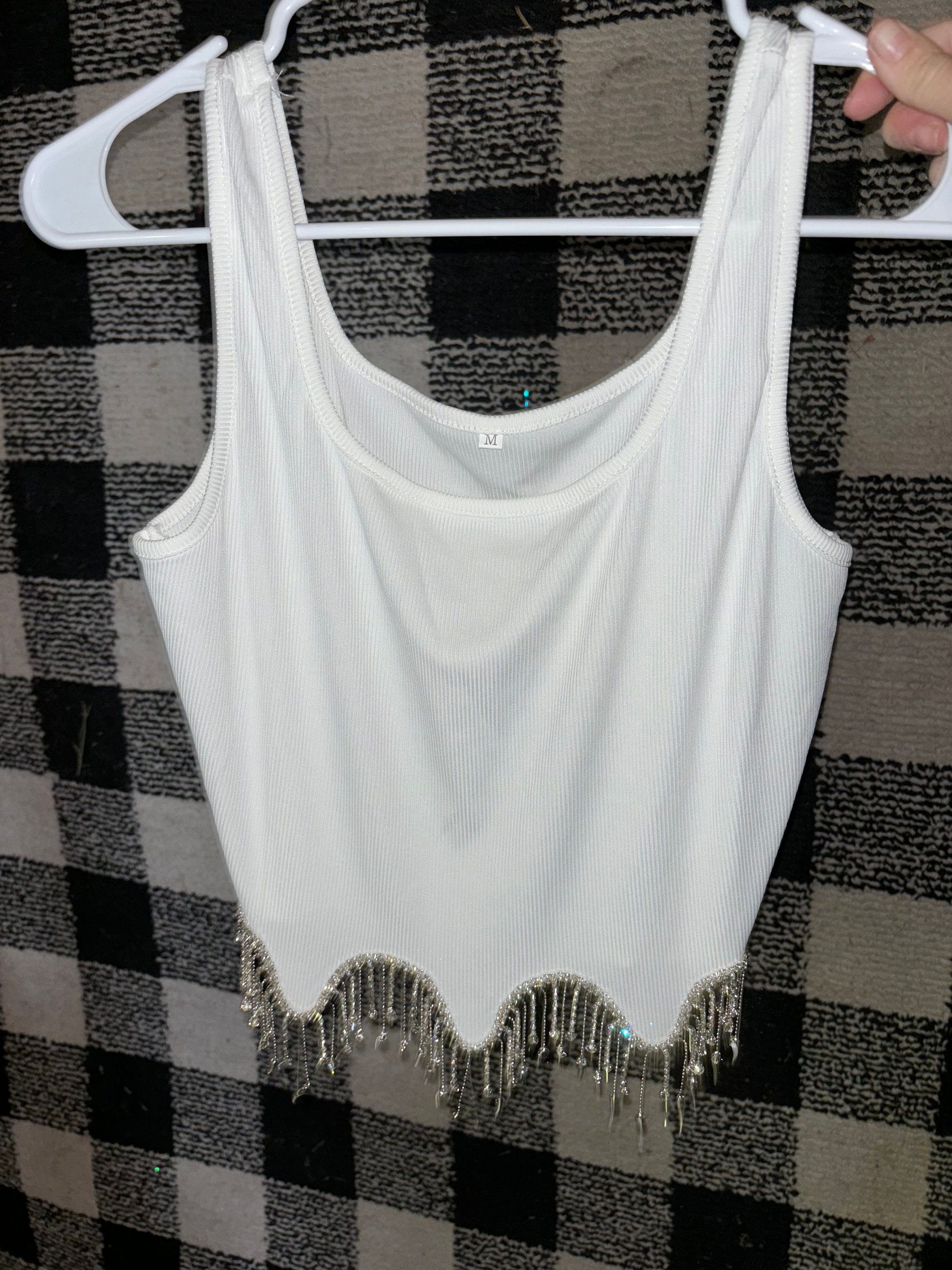 Rhinestone fringed tank top