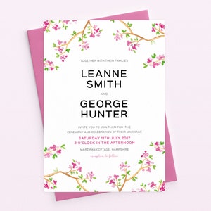 Suite de invitación de boda floral digital Cherry Blossom con confirmación de asistencia imprimible, tarjeta de detalles e inserto de recepción - Plantilla de Word editable