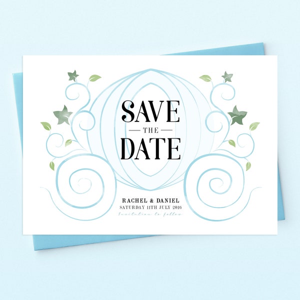 Cinderella Digital Wedding Save the Date Card - Editable Word Template