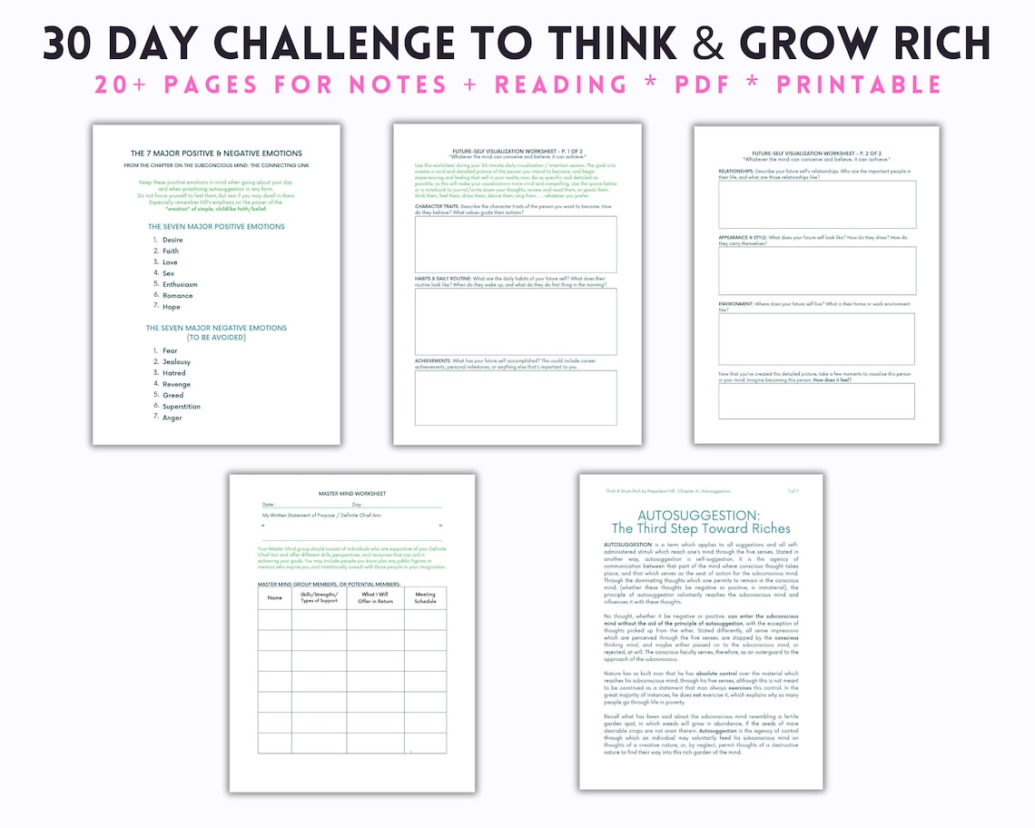 Think and Grow Rich 30-day Challenge | Worksheets | Autosuggestion