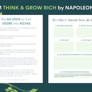 Think & Grow Rich! The 6 Steps to Turn Desire Into Riches, 1 Printable Worksheet + The 6 Steps, Letter and A4 Sizes