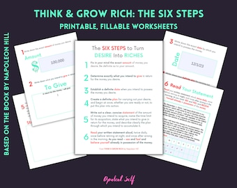 Think & Grow Rich: 6 Steps | Create Your Statement of Purpose  | PDF Printable Worksheets | Fillable | Think and Grow Rich by Napoleon Hill