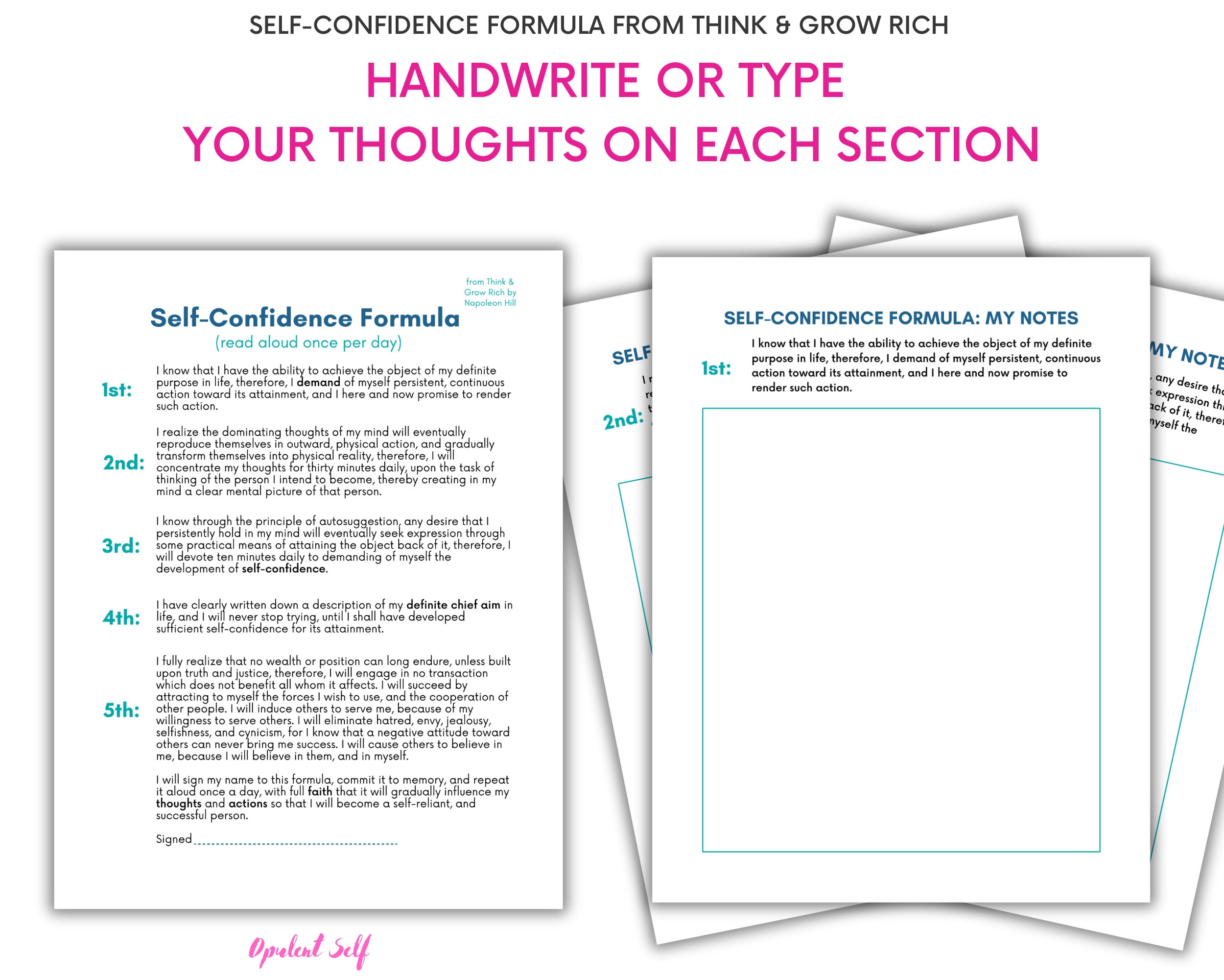 Think and Grow Rich Self-confidence Formula With Notes Pages - Fillable ...