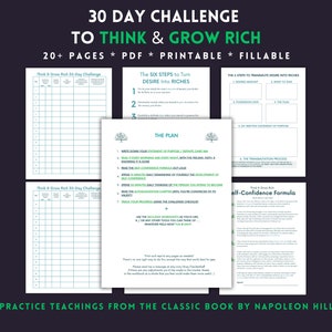 Think and Grow Rich 30-Day Challenge | Worksheets | Autosuggestion Chapter | Daily Habits from Book by Napoleon Hill | PDF | Fillable