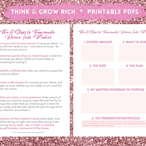 Think and Grow Rich | The Six Steps to Turn Desire Into Money |  Fillable Printable Worksheet from book by Napoleon Hill  |  A4 & Letter