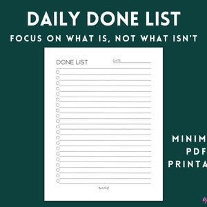 Lista minimalista de tareas realizadas imprimible, lista de éxitos rellenable, rastreador de tareas completadas, descarga digital instantánea, tamaño de letra