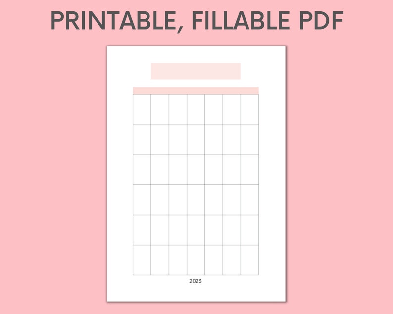 Customizable Monthly Calendar Grid - Fillable and Printable PDF ...