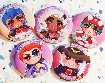 Overwatch Chibi Buttons - (Batch #1: Moira, Lifeweaver, Kiriko, Ashe, Junker Queen)