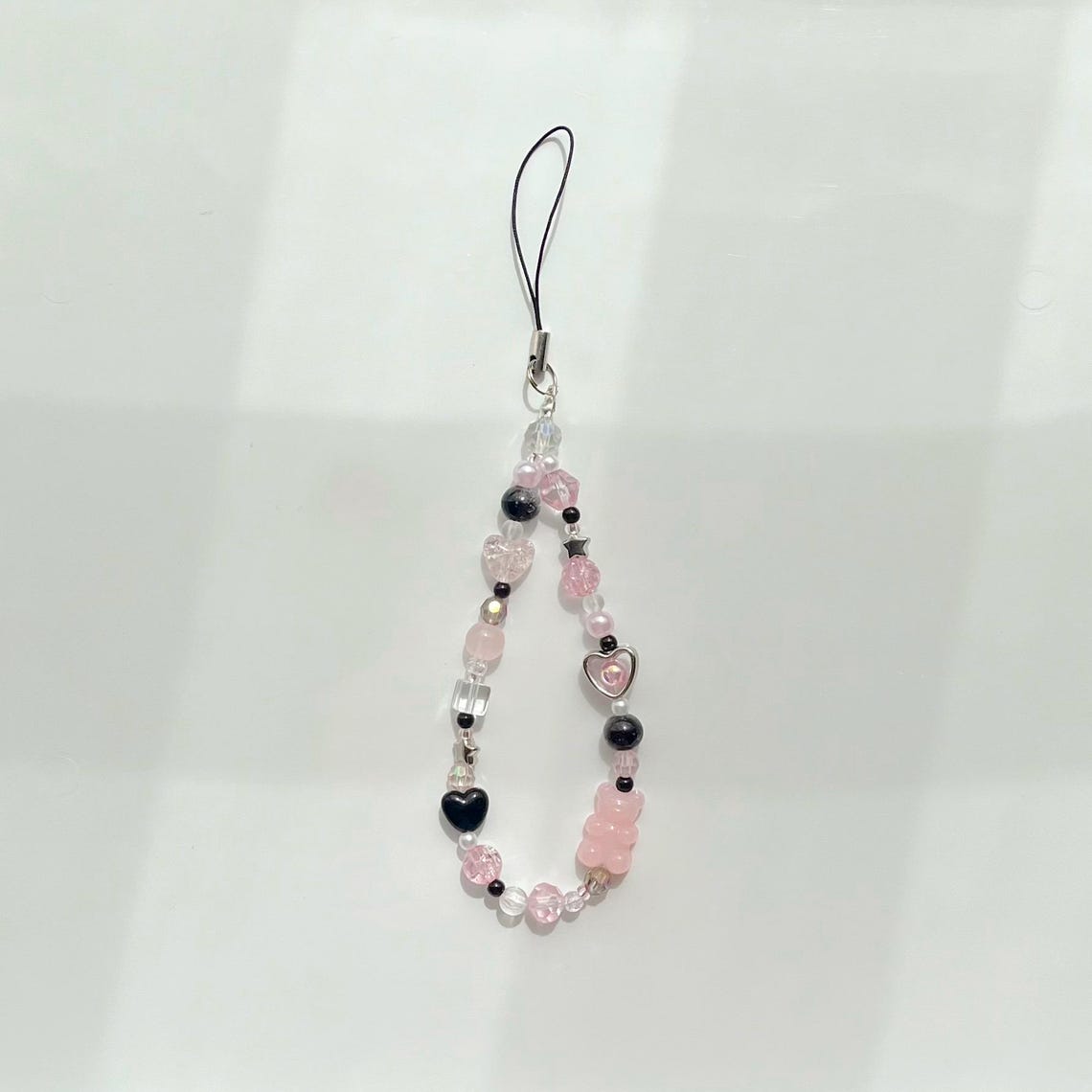 Pink and Black Phone Charm / Y2K Beaded AirPod Strap / Coquette ...