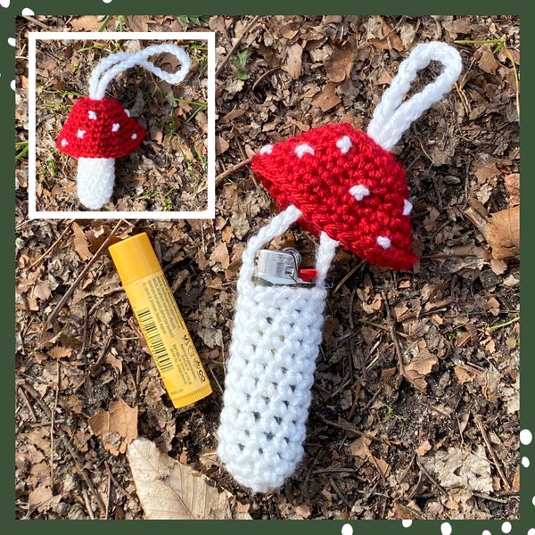 Crochet Mushroom Holder | Necklace Keychain lighter Lip Gloss Balm Chapstick Money Custom Hippie Cottage Core Trippy Fairy Nature Accessory