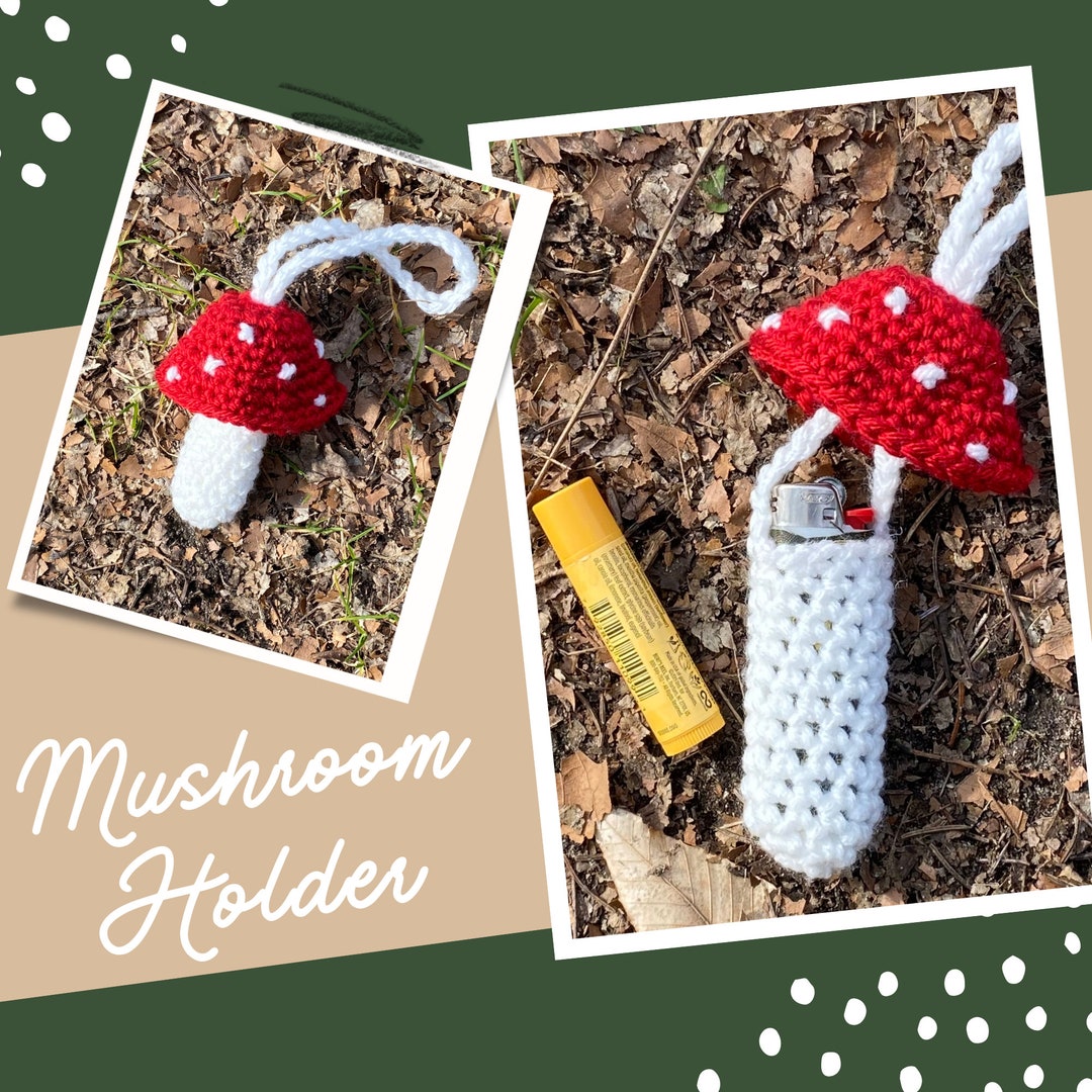 Crochet Mushroom Holder | Necklace Keychain Lighter Lip Gloss Balm Chapstick Money Custom Hippie Cottage Core Trippy Fairy Nature