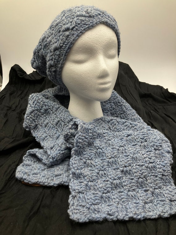 Handmade Grey Wool Crochet Hat and Scarf Set - Etsy display picture 1