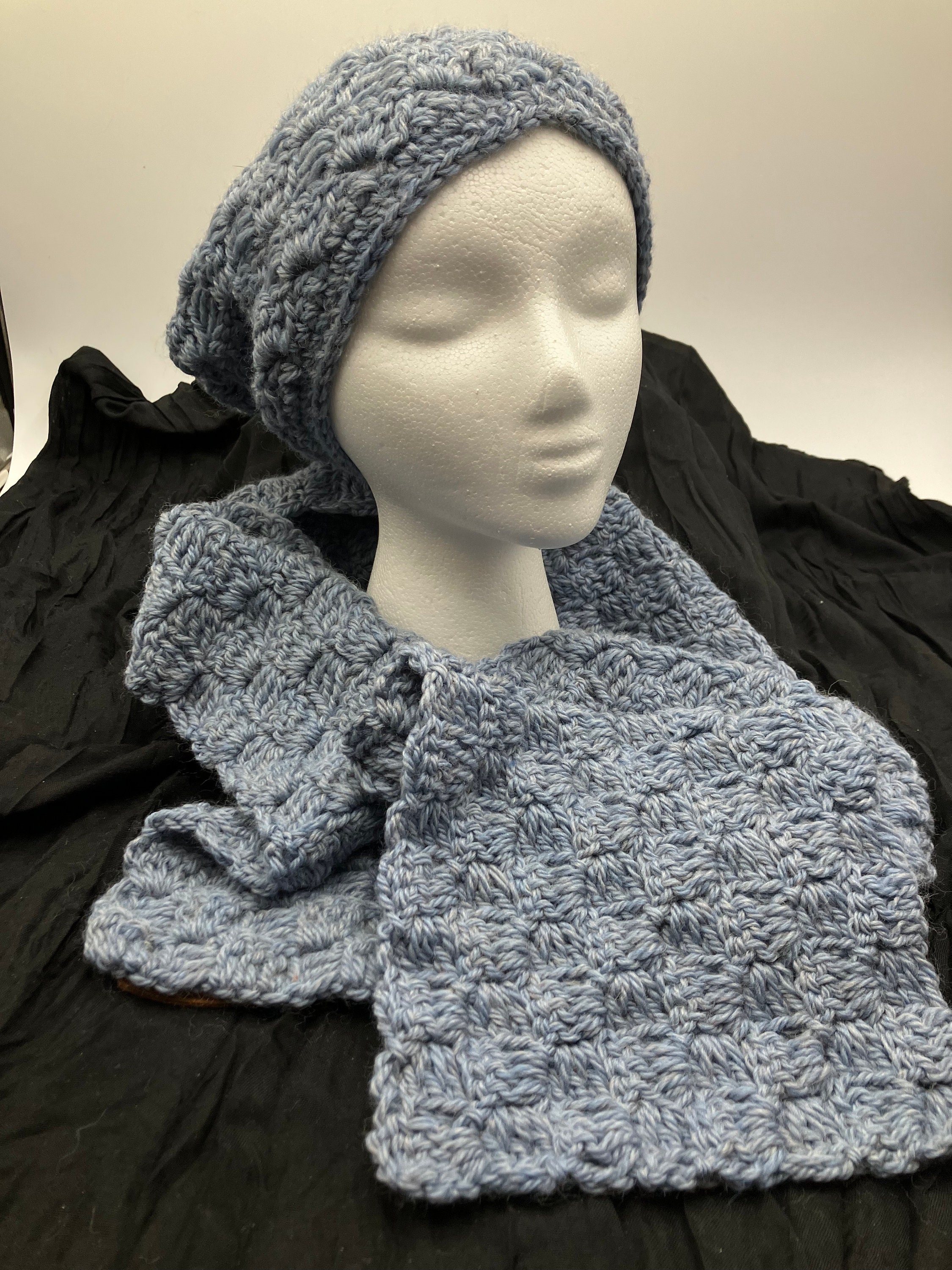 Handmade Grey Wool Crochet Hat and Scarf Set - Etsy display picture 2