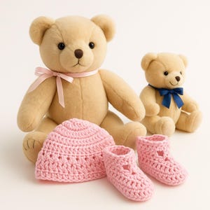 Hand Crochet Newborn Hat and Booties | Pink Newborn Hat and Booties | Baby Shower Gift