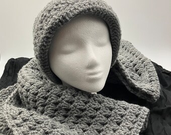 Handmade Grey Wool Crochet Hat and Scarf Set - Etsy display picture 3