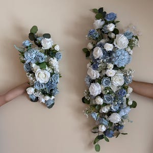 Dusty Blue Wedding Arch Flowers, Faux Floral Arbor Arrangement