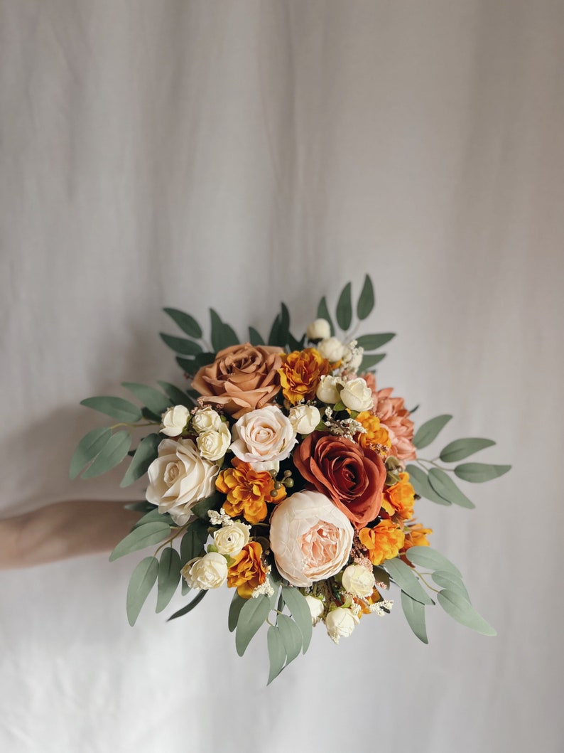 Rust Orange wedding bouquet, terracotta bridesmaids bouquets, rust orange bouquets, fake terracotta bouquet, Wedding bouquet, Bridal Bouquet image 6