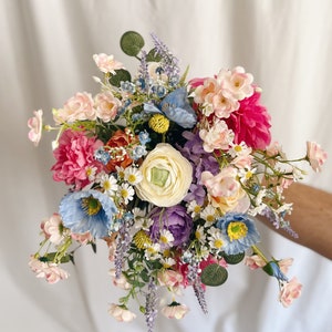 Bright Bouquets with wild flowers, colorful bridal bouquets, silk bridal bouquet, purple and blue and pink bouquet, bright bouquets